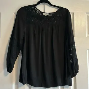 Joie Black Long Sleeve with Lace Blouse thumbnail 1