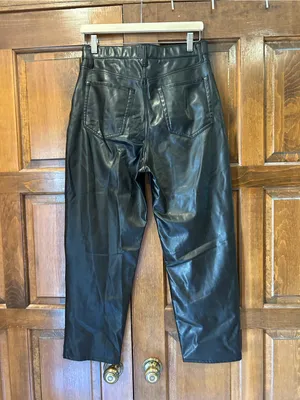 Abercrombie Curve Love Vegan Leather Ankle‎ Straight Pants Black 10/30 Regular thumbnail 3