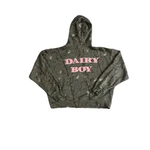 Dairy Boy The Boyfriend Hoodie Evergreen Camo/Pink Appliqué Women's Size Large thumbnail 4