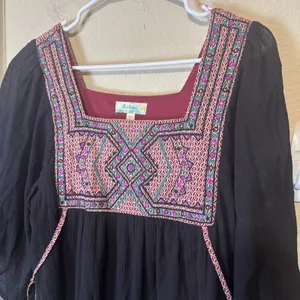 Altar'd State Boho Embroidered Tunic Top Black Gauze Bell Sleeve Small MID103883 thumbnail 2