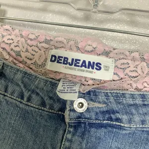 Deb Jeans Vintage Y2K Denim‎ Pink Lace Trim Coquette Feminine Mini Skirt Sz 16 thumbnail 4