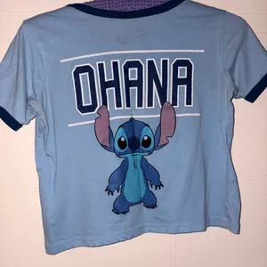 Disney Light Blue Ohana Crop Tee with Navy Trim thumbnail 2