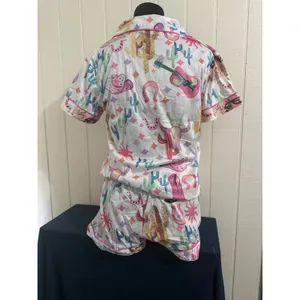 NIB Western Desert Pajama Set Short Sleeve Button Down Shorts Pastel Small thumbnail 5