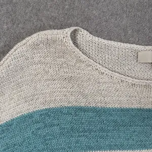 LOFT Women's Large Striped Knit Sweater Top Teal Orange Pink Drop Shoulder Boxy thumbnail 5