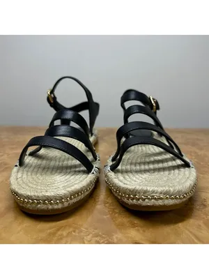 NEW Coach Carissa C2794 Black Leather Espadrille Sandals Gold Trim 8.5B thumbnail 4
