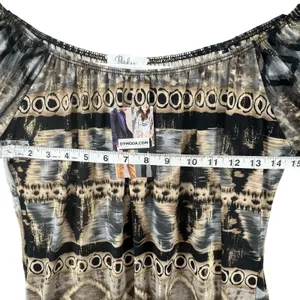 Parker Mini‎ Dress XS Black Gray Tan Gold Abstract Stretch Bell Sleeve Boho Chic thumbnail 7