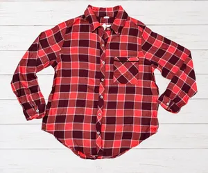 Aerie NWT Orange & Maroon Plaid Flannel Pajama Sleep Shirt S Cabincore thumbnail 1