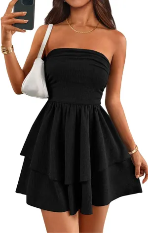 Black Strapless Flowy Mini Dress thumbnail 1