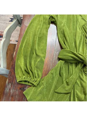 ⁠Princess Polly Olive Chartreuse Slinky Wrap Shirt Dress Collar Long Sleeve US 2 thumbnail 3