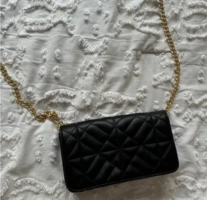 Black Leather Gold Chain Purse thumbnail 1