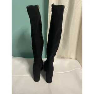 Knee High Boots Women 10M Shoes Black Suede Block Heel‎ Bin4 thumbnail 2