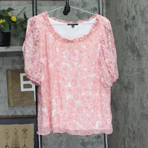 NEW Studio By JPR Floral-Print Sheer Puff Sleeve Blouse Top Shell Pink / White M thumbnail 2