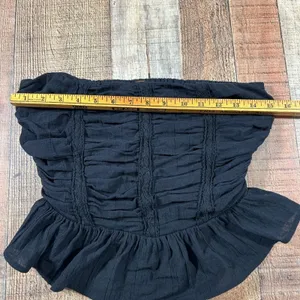 Free People Fun in the Sun Black Strapless Peplum Top XS Boho Whimsygoth Grunge thumbnail 8
