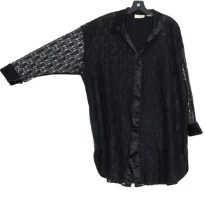 Vintage Victorias Secret Sleep Shirt Gold Label Whimsigoth Lace Witchy Black M/L thumbnail 4
