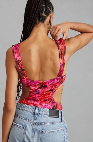 For Love & Lemons Pink floral patterned bodysuit thumbnail 3