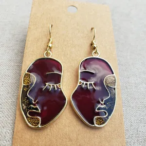 Gold Plated Purple Art Face Handmade Resin Jump Earrings Tones Verdes Jewelry thumbnail 5