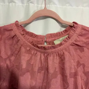 LOFT Pink Floral Jacquard Ruffle Sleeve Blouse Top 764142 L thumbnail 4