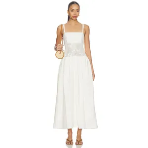 Steve Madden Enza Sleeveless Lace Trim Drop Waist Midi Dress Antique Cream 6 thumbnail 4