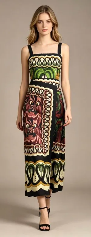 NWOT Farm Rio Multicolor Sleeveless Linen Blend Floral Midi Dress Size XS thumbnail 1