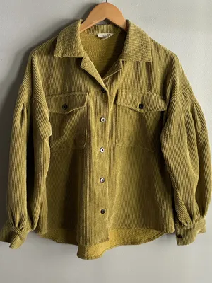 Easel Green Corduroy Shacket Small Oversized Button Front Jacket thumbnail 1