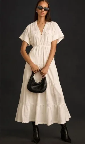 Anthropologie Maeve Short-Sleeve V-Neck Tiered Maxi Dress thumbnail 1