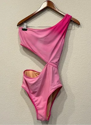 J. Crew Pink Ombré One Piece Asymmetrical Cut Out Swimsuit Size Medium thumbnail 2