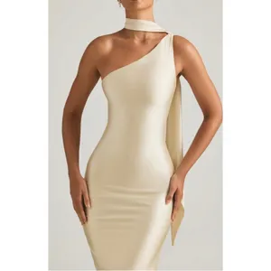 Oh Polly Sheril Asymmetric Scarf-Detail Maxi Dress in Ivory Size 4 New thumbnail 5