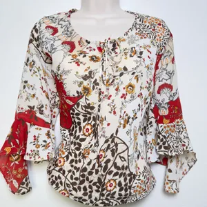 VTG 90s Women Fairy Grunge Boho Top Large Patchwork Western Bell‎ Flare Sleeve thumbnail 10