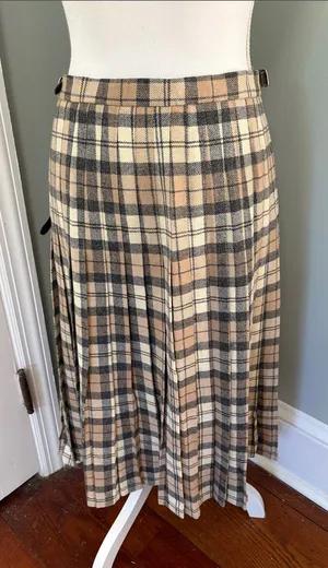 Vintage 100% Wool‎ Scottish Plaid Scotland Kilt Pleated Midi Skirt size 38 thumbnail 1