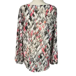 Liz Claiborne Large Top Abstract Long Balloon Sleeves Semi-Sheer Lightweight thumbnail 5