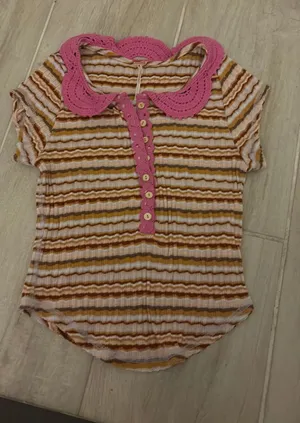 Free people top shirt sleeve crochet collar xs thumbnail 1