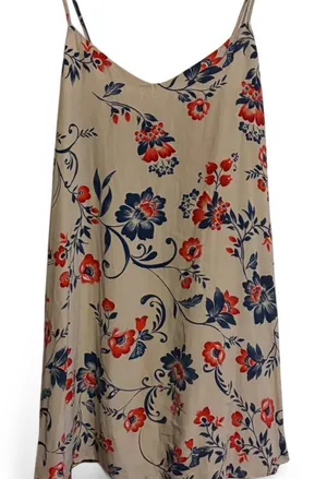 Olivaceous Elegant Floral Tan Flowy Mini Dress Sz M thumbnail 1