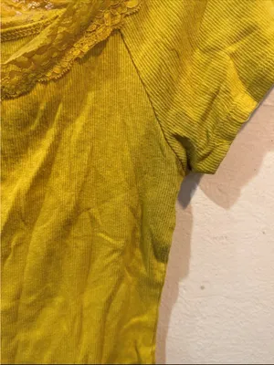 Ambiance Lace-Trim Scoop Neck Crop Top - Mustard thumbnail 2