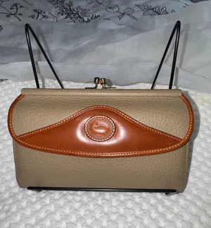 Vintage Dooney & Bourke Beige Pebbled Leather Clutch with Chestnut Trim thumbnail 1