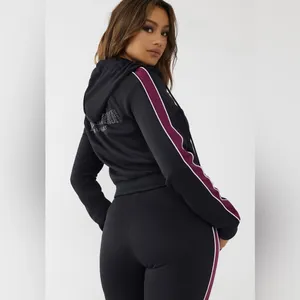 NWT True Religion Crystal Zip Hoodie Size S Black & Maroon thumbnail 9