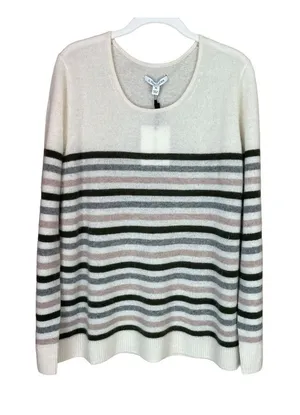 41 Hawthorn 100% Cashmere Striped Scoop Neck Sweater Size XXL Luxury Plus Size thumbnail 1