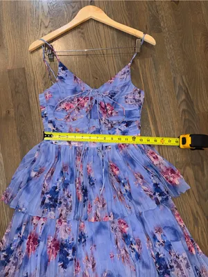 NWOT Pleated Floral Tiered Maxi Dress with Cutouts & 3D Flower Straps thumbnail 3