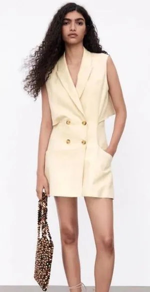Zara Linen Cotton Romper Short Jumpsuit thumbnail 1