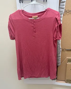 Wrangler Women's Short Sleeve Slub Knit Henley Top in Rose Pink thumbnail 1