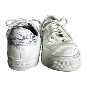 Reformation Harlow white leather blue floral sneakers size 8 thumbnail 3