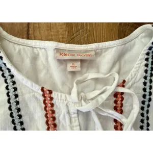 Knox Rose Women’s Dress XL White Multi Color Embroidered Boho Casual Pockets EUC thumbnail 10