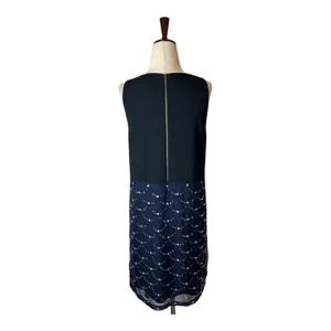 Diane Von Furstenberg Dress Women 4 Blue Black Silk Jeweled Shift Mini‎ Cocktail thumbnail 2
