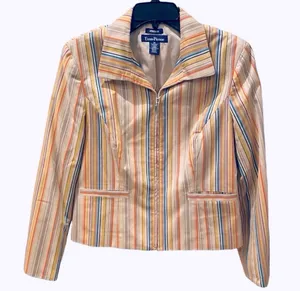 Retro 70s Striped Multicolor Zip Blazer Evan Picone Tan Yellow Orange 12 thumbnail 2