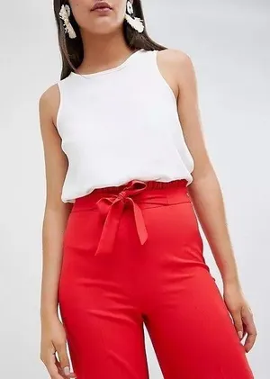 Miss Selfridge Red Belted High-Rise Wide-Leg Pants Bottoms Trousers Slacks Size 2 ❤️✨ thumbnail 2