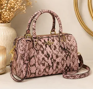 NEW Coach Rowan Pink Snakeskin Embossed Leather Satchel NWT thumbnail 1