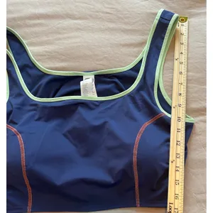 Fabletics Womens 2X Navy Blue Sports Bra Mint Green Trim Pink Stitch TK2252173 thumbnail 3