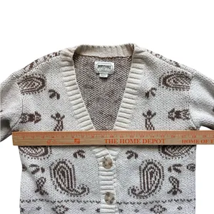 American Eagle Paisley Knit Cardigan XS Brown Cream Button Front Sweater thumbnail 5