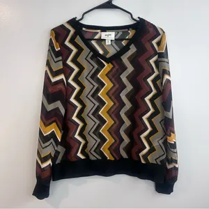 Missoni for Target Zig Zag Brown/Black Pullover V-neck Sheer Blouse Size Medium thumbnail 2