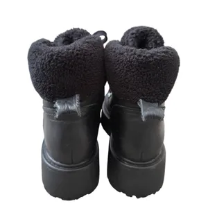 Steve Madden Black Leather Platform Combat Boots Shearling Trim Lug Sole Size 8 thumbnail 6