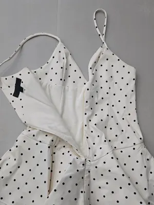 NWOT! Zara White Polka Dot Slip Romper Mini Dress with Black Dots Size M thumbnail 6